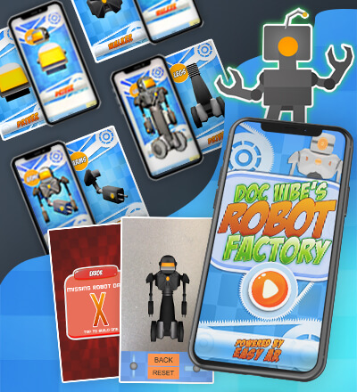 Robot Factory app screens and cards